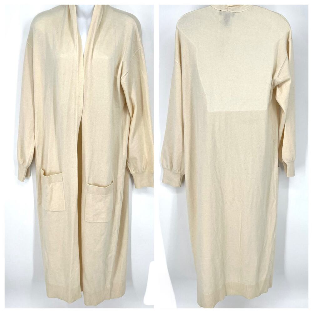Express Womens Extra Long Ivory Cardigan Wool Blend Pockets Size M NEW